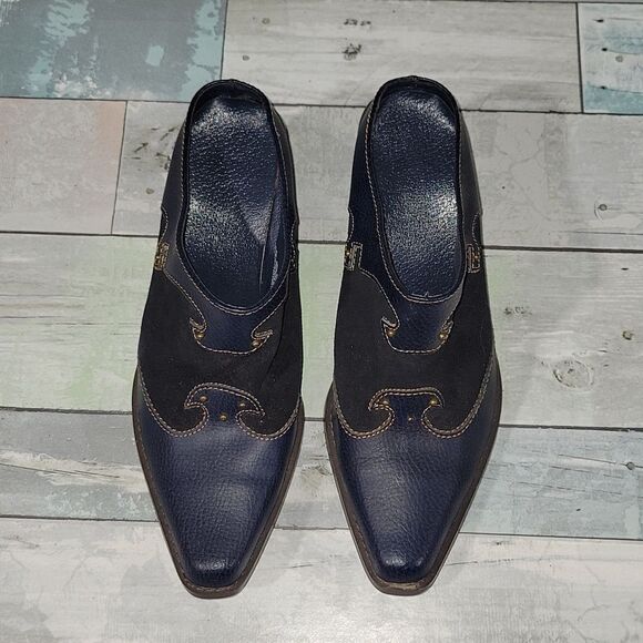 Vintage Blue Slip On Western Clog Booties sz 8 - Picture 2 of 6